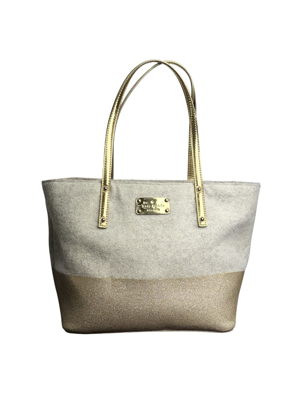 Women's Kate Spade Harmony Frosted Cream Wool Bag w/ Gold Trim & Matching Clutch